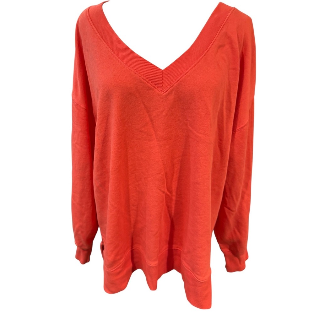 Old Navy Womens‎ SoComfy Terry V-Neck Tunic Sweatshirt Orange Coral Large